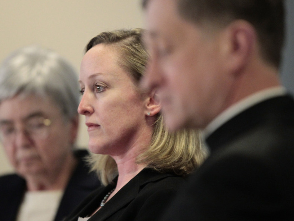 Mary Ann Walsh, Karen Terry from John Jay College of Criminal Justice, and Bishop Blase Cupich of Spokane Wash., during a Wednesday news conference by the U.S. Conference of Catholic Bishops releasing the findings of a study to analyze the pattern of clergy sex abuse, at USCCB headquarters in Washington, D.C.. (Pablo Martinez Monsivais/AP)