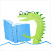 Illustration of a sea serpent reading.