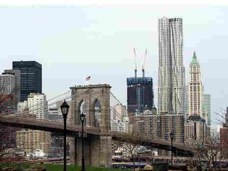 The Woolworth building on the right in downtown New York.
