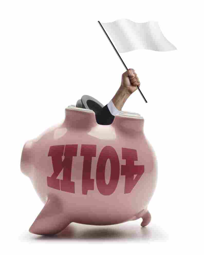 The upside down piggy bank is a symbolic look at the destruction of retirement savings.