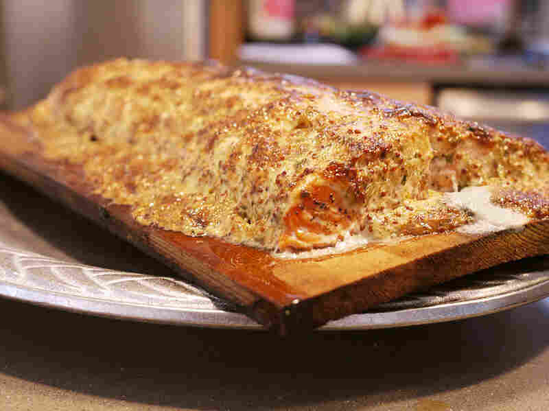 Planked Salmon with Mustard Glaze