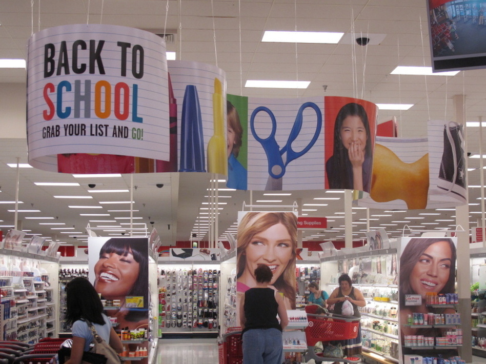 Back-to-school banners greet shoppers at a Target store in Columbia, Md. (Hansi Lo Wang/NPR)