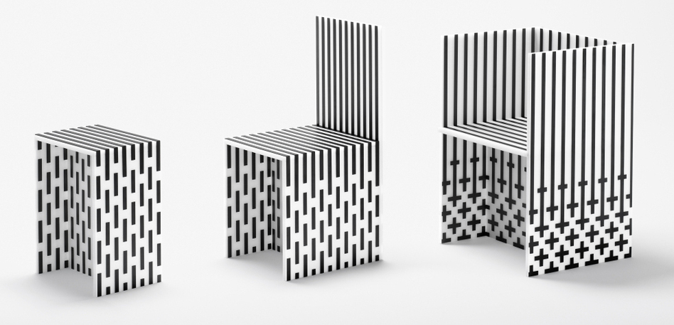 The High Museum of Art commissioned <a href="http://www.nendo.jp/en/">nendo</a>, a Japanese design collective, to create <em>Visible Structures</em> — a 12-piece installation of furniture made out of form core and cardboard, reinforced with graphite tape. (Masayuki Hayashi)