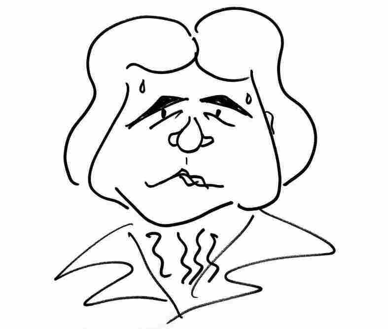 Drawing of a sweating man.