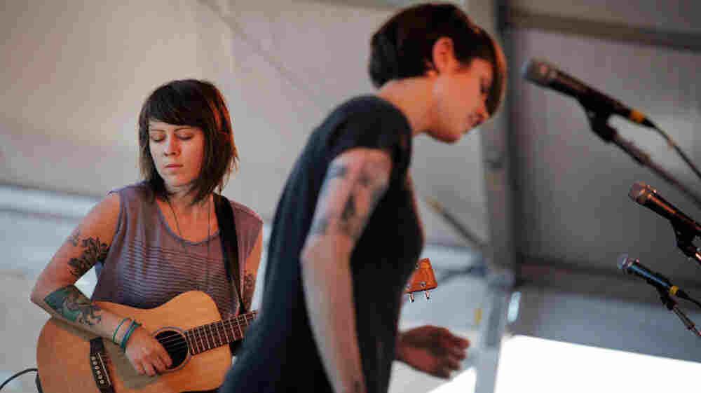 Tegan and Sara perform at the 2011 Newport Folk Festival.