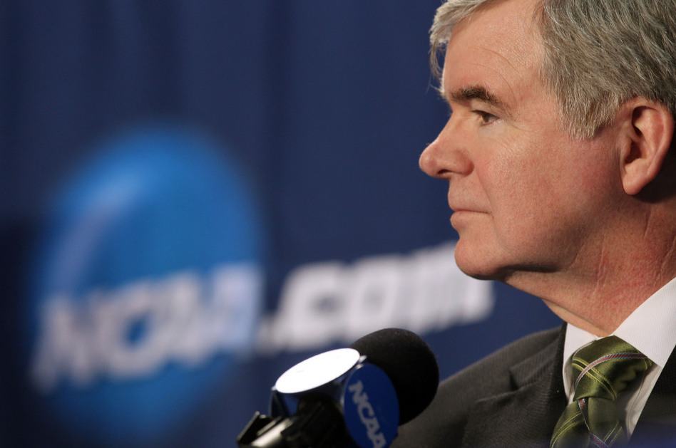 NCAA President Mark Emmert address the media during a press conference before the second round of the 2011 NCAA men's basketball tournament at the Verizon Center on March 17 in Washington, D.C. (Nick Laham/Getty Images)