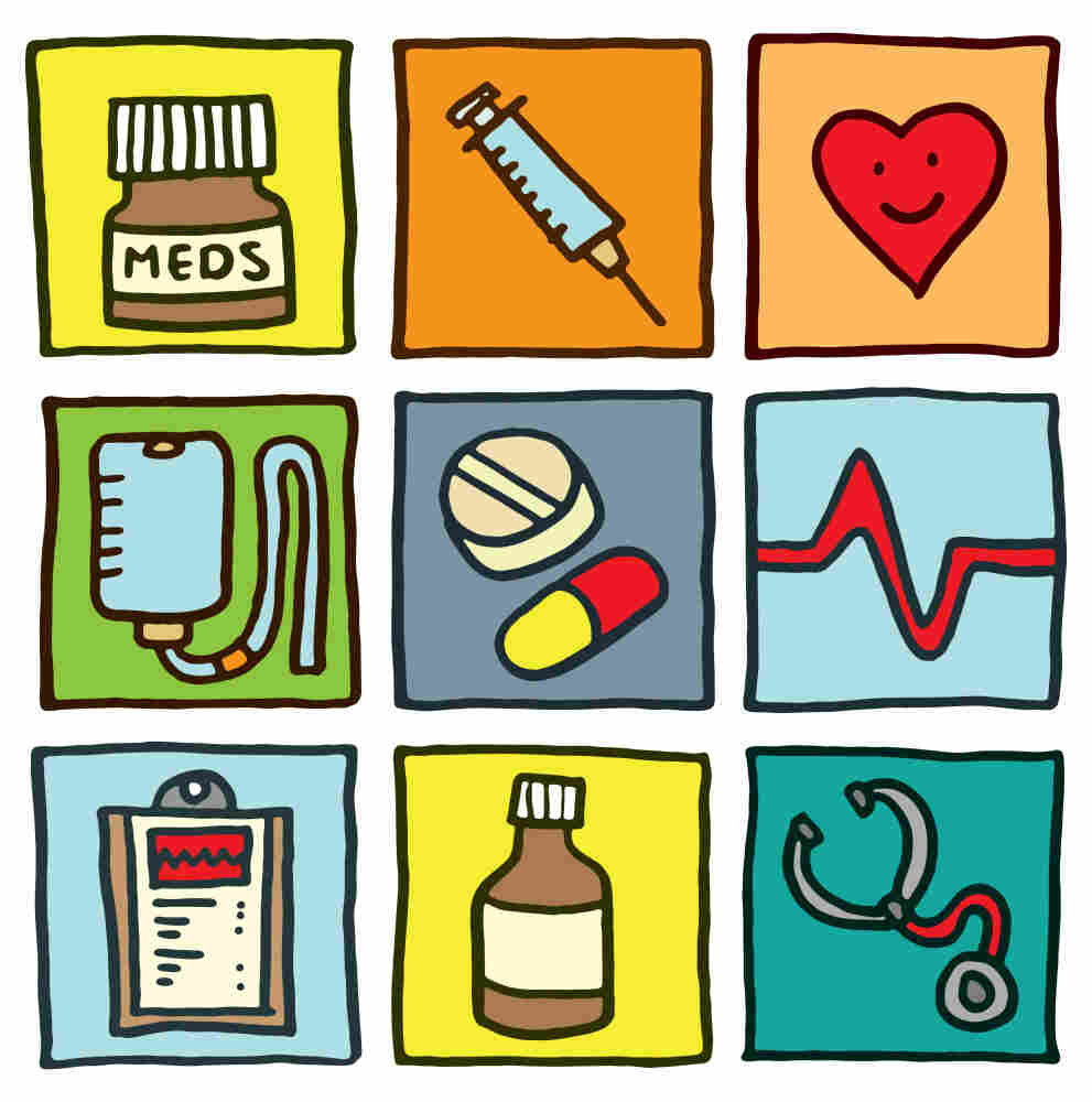 Illustration of medical symbols.