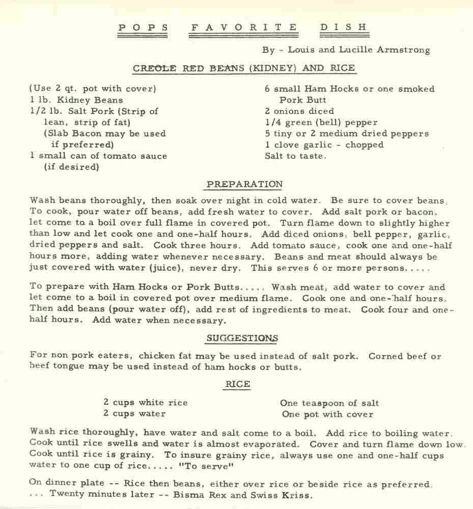 Louis Armstrong's red beans and rice recipe.