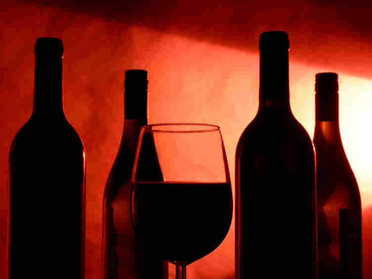 Wine bottles and glass.