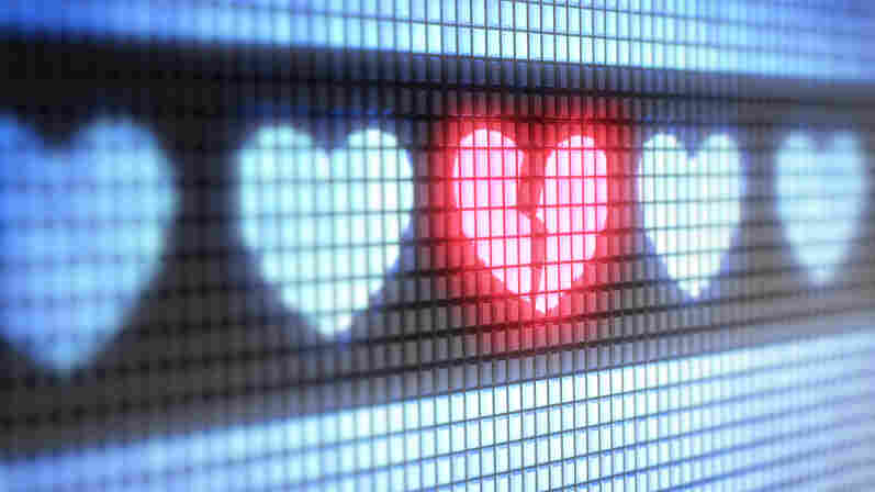 Broken heart on a computer display.