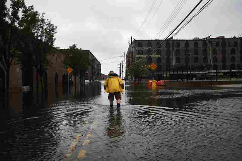 Water sits on the streets of Brooklyn's Red Hook neighborhood  on Sunday. 