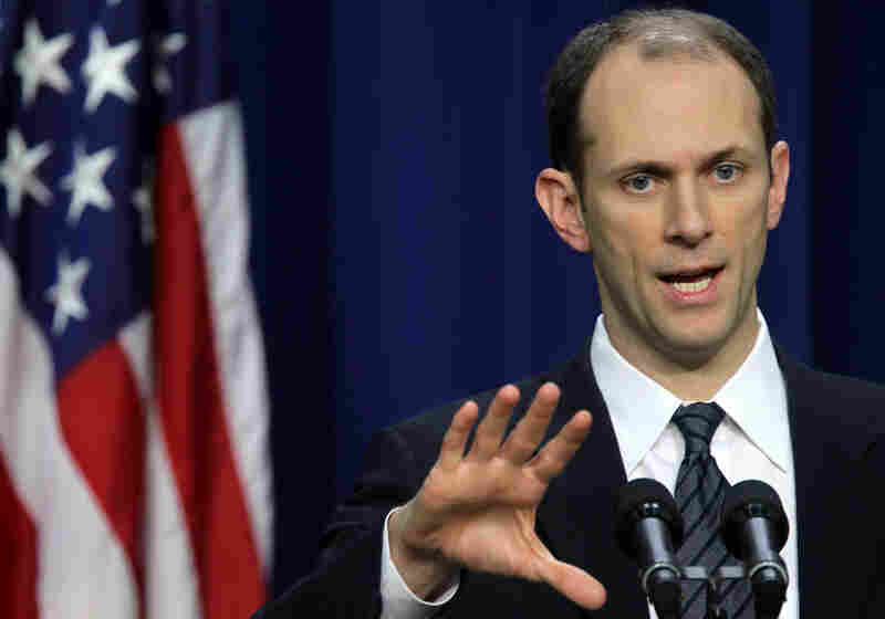 Council of Economic Advisers Chairman Austan Goolsbee speaks during a news briefing at the Eisenhower Executive Office Building of the White House on Feb. 14, 2011.