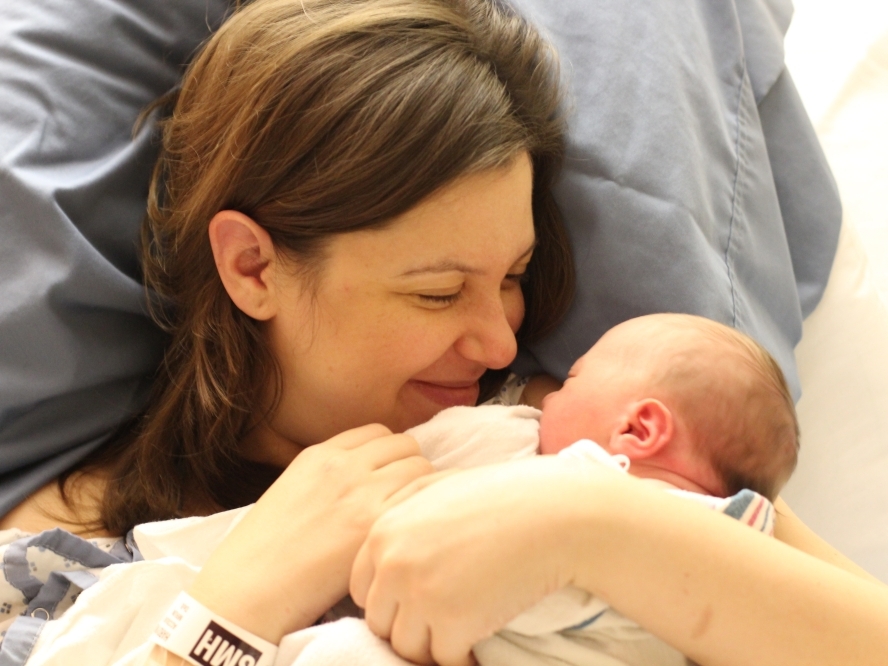 Barrie Hardymon with her newborn son, Hank, in March.
