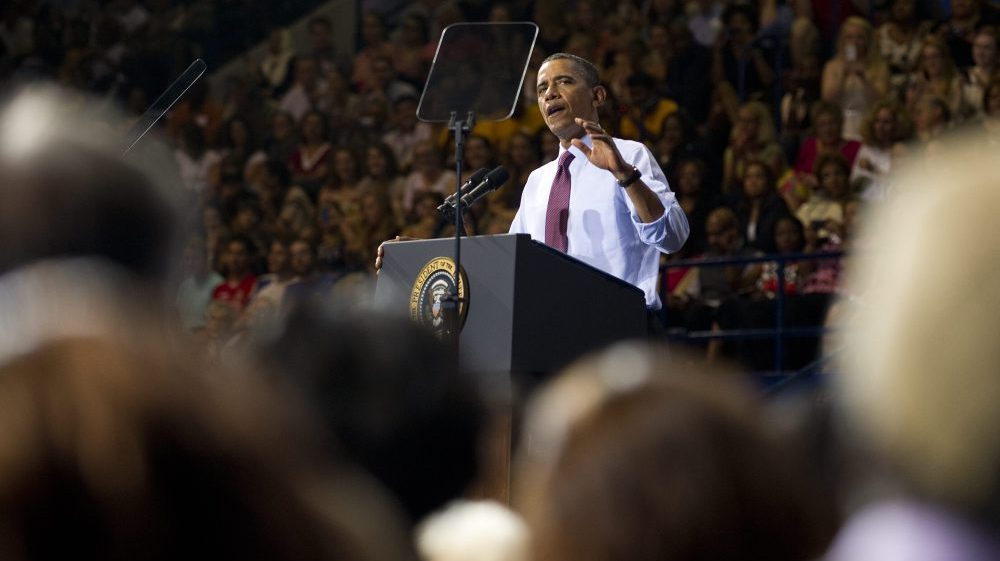President Obama speaks about his new jobs proposal at the University of Richmond in Richmond, Va., on Friday. (AFP/Getty Images)