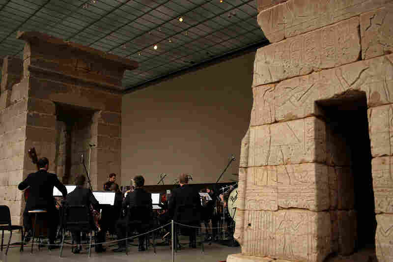 The Worldless Music Orchcestra, conducted by Ryan McAdams,  plays "The Disintegration Loops, dlp 1.1" by William Basinski, orchestrated by Maxim Moston, at the Remembering September 11 concert at The Temple of Dendur at The Metropolitan Museum of Art in Manhattan, NY on September 11, 2011.