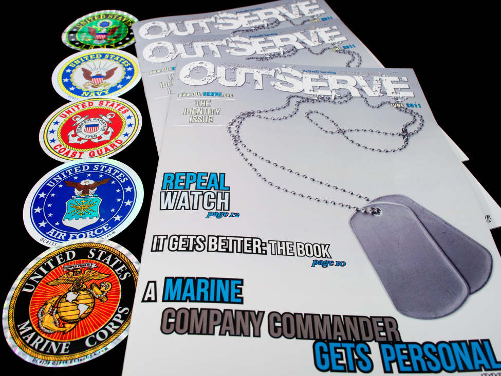 Copies of a new magazine called <em>OutServe</em>, intended for actively serving lesbian, gay, bisexual, and transgender members of the U.S. military. (AFP/Getty Images)