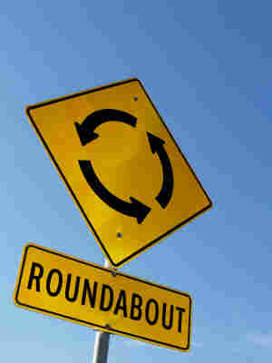 A roundabout road sign.