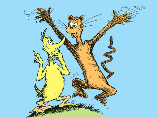 <p>The young duck McKluck and his friend the cat discuss what to do with their magical wish-granting Bippolo Seed in Dr. Seuss's story, <em>The Bippolo Seed.</em></p> (Random House Children's Books)