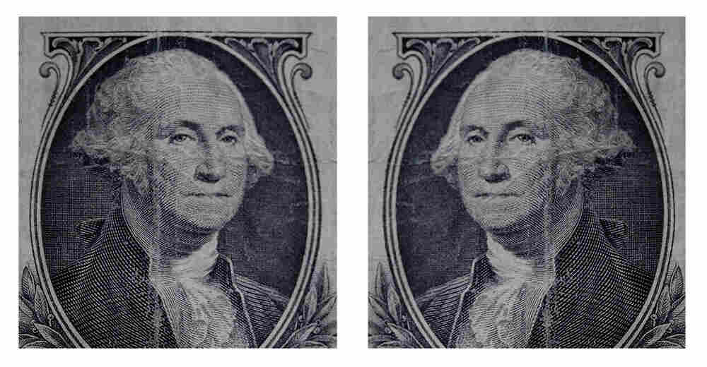 Which way does George face on his dollar bill?