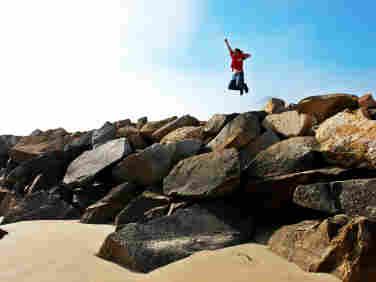 A person jumping for joy.