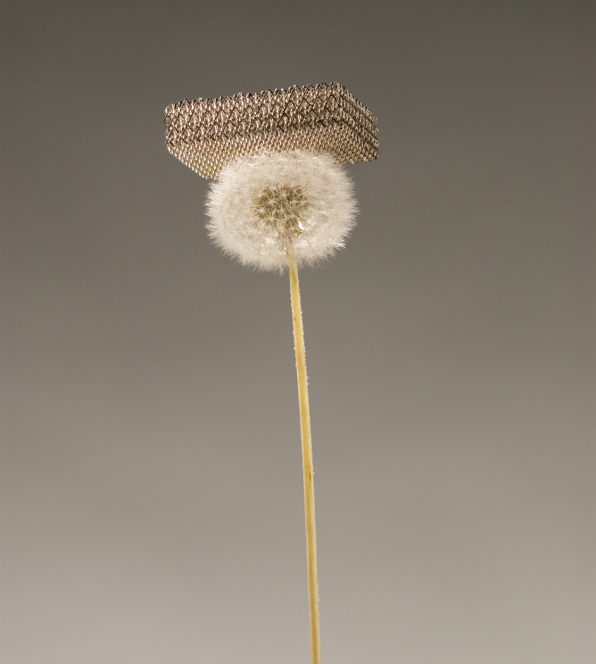 Researchers created a "micro-lattice" structure of interconnected hollow tubes with a wall thickness of 100 nanometers, 1,000 times thinner than a human hair.