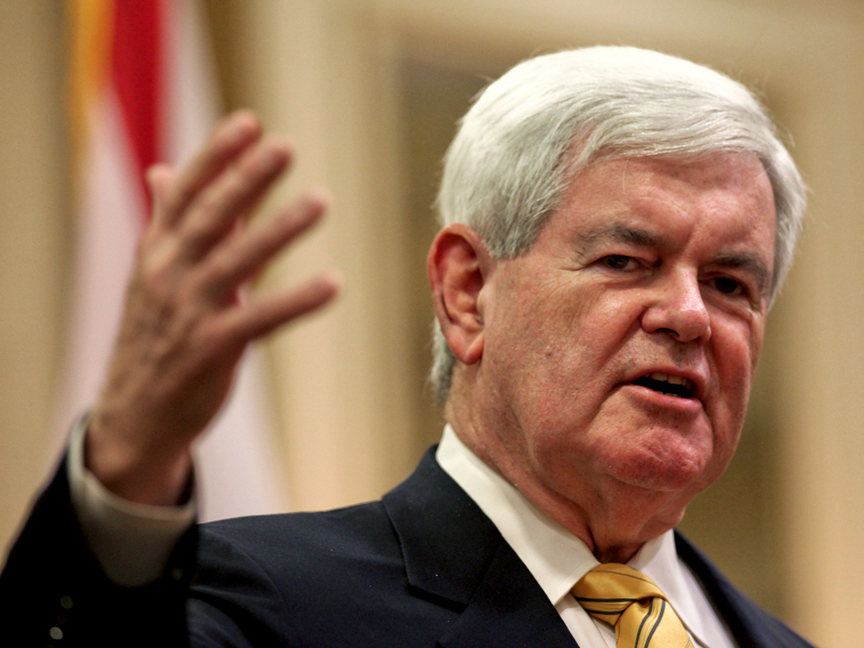 Republican presidential candidate Newt Gingrich speaks to the crowd at the Naples Hilton on Friday in Naples, Fla. (Scott McIntyre/AP)