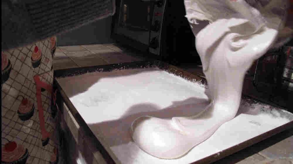 Pouring into pan
