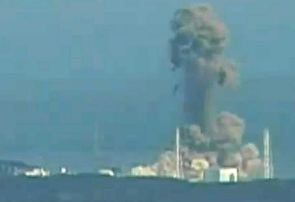 A screen grab taken from news footage by Japanese public broadcaster NHK shows the moment of a hydrogen explosion at the Fukushima Daiichi nuclear power station's No. 3 reactor on March 14.