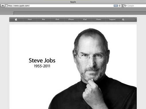 A screen grab shows Apple's website on the day of Steve Jobs' death.