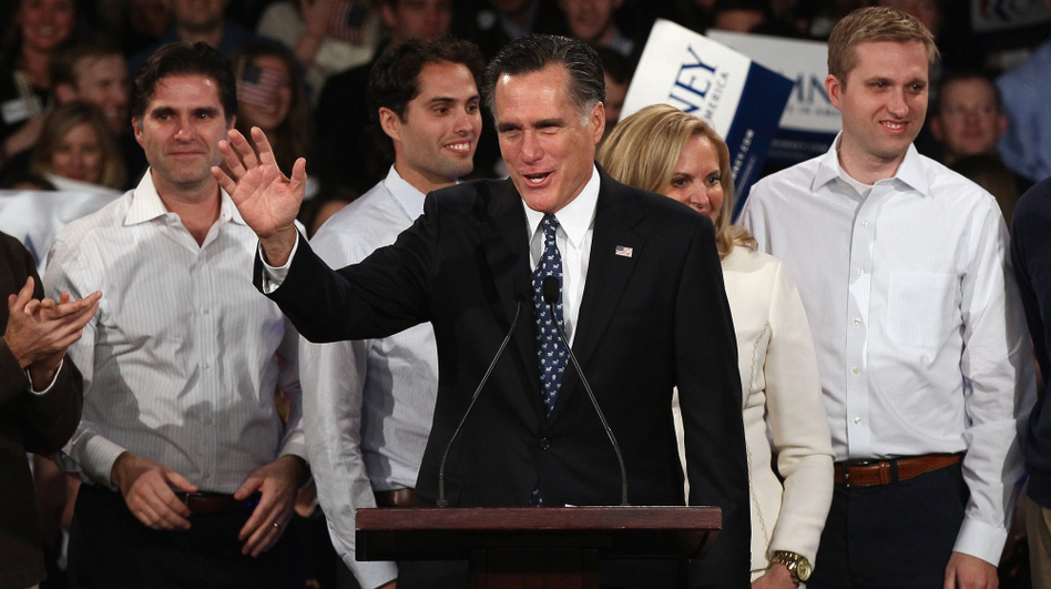 Mitt Romney speaks to supporters at Southern New Hampshire University in Manchester, N.H., after winning the state's primary on Tuesday. (Win McNamee/Getty Images)