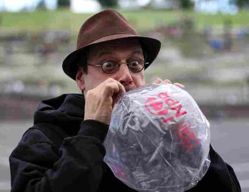 BOb Boilen and I Heart NPR beach balls at 2011 Sasquatch Music Festival