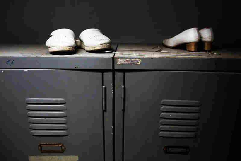 Shoes are abandoned on top of lockers at Asklypeio Public Hospital.