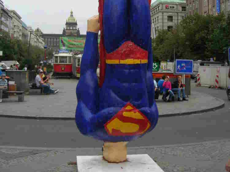 Superman crashlands in Wenceslas Square, Prague, Czech Republic.