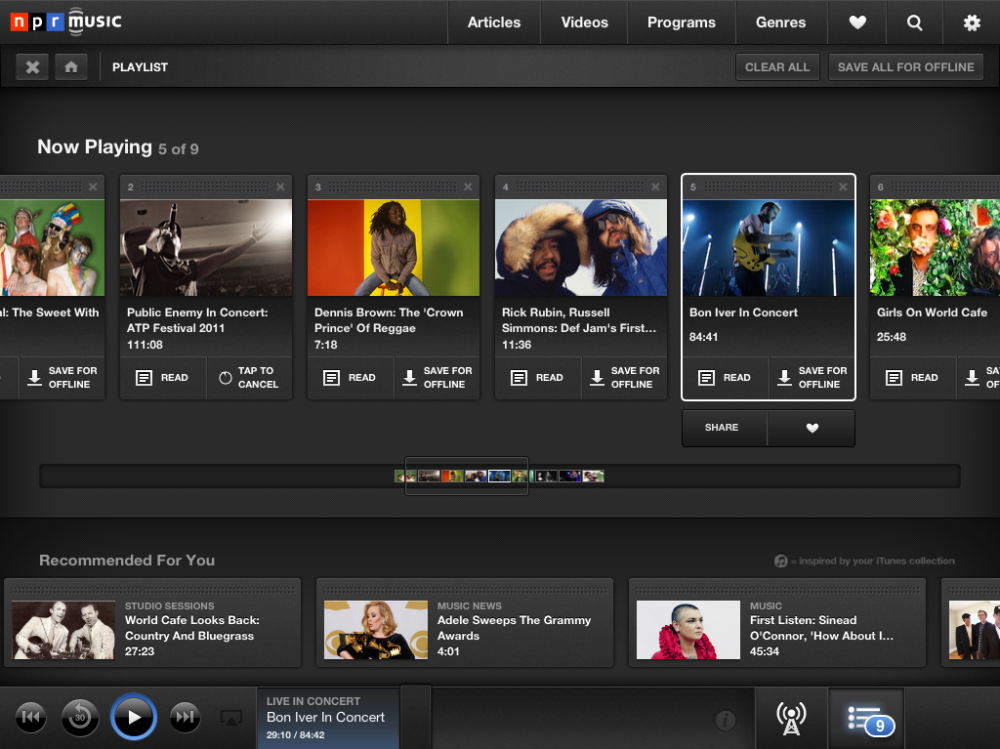 NPR Music for iPad: Playlist