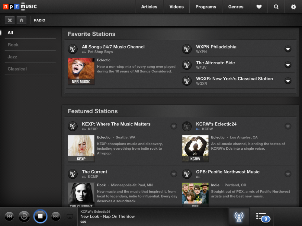 NPR Music for iPad: Stations