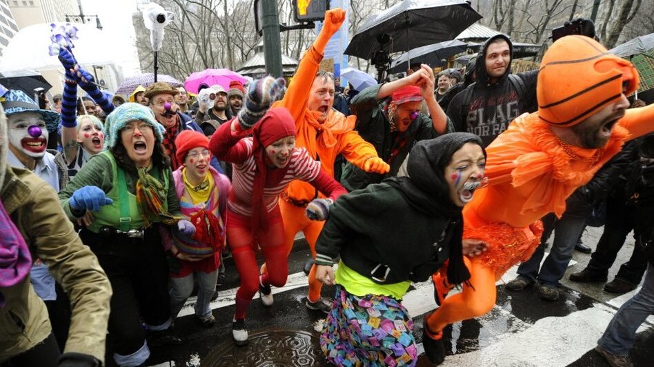 Occupy Wall Street protesters shout during a "Shut Down the Corporations" demonstration in New York on Wednesday. (Timothy A. Clary/AFP/Getty Images)