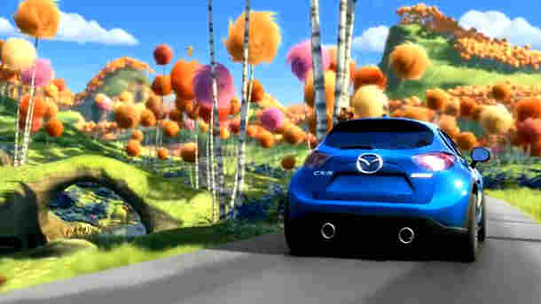 A screenshot from the Mazda ad featuring the Lorax.