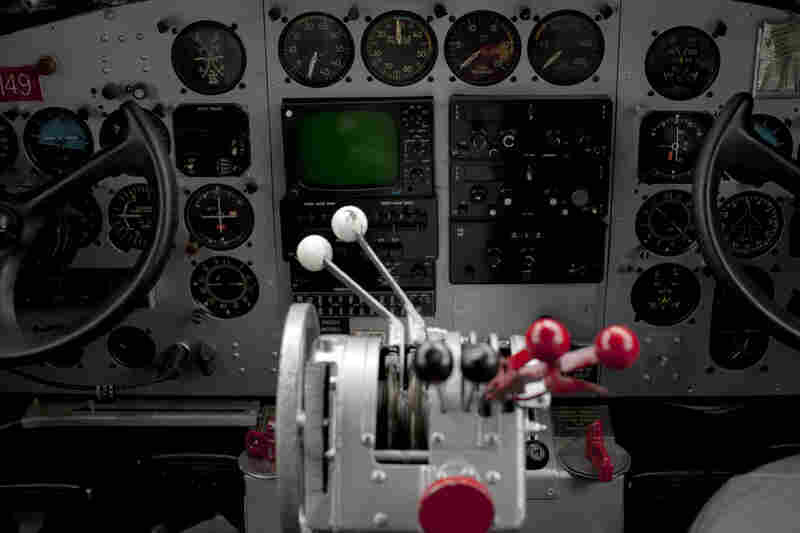 The no-frills cockpit of a DC-3 was built by the Douglas Aircraft Co. in 1943. The pilots praise the plane for its simplicity and reliability.