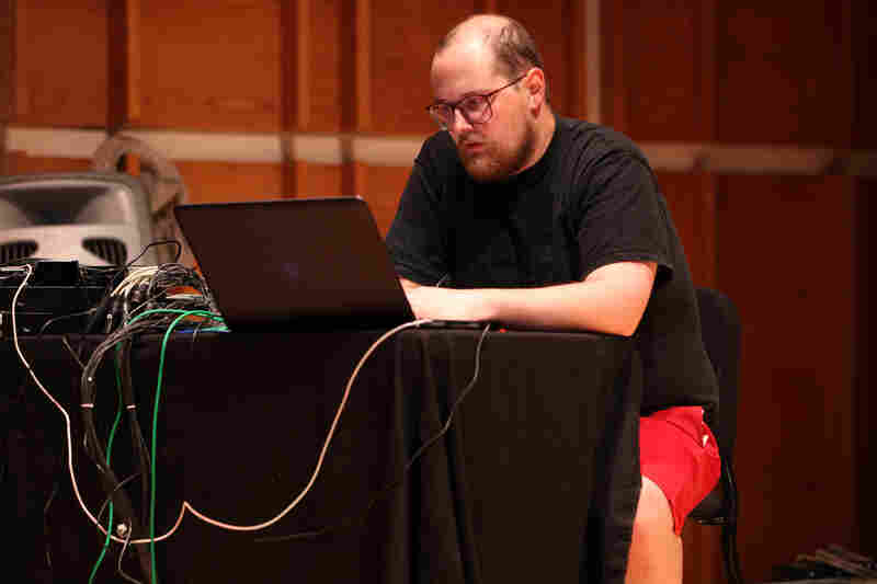 Dan Deacon rehearses his new concert piece, 'An Opal Toad with Obsidian Eyes,' with the NOW Ensemble and the Calder Quartet before its premiere at the Ecstatic Music Festival at New York's Merkin Concert Hall on March 20, 2012.