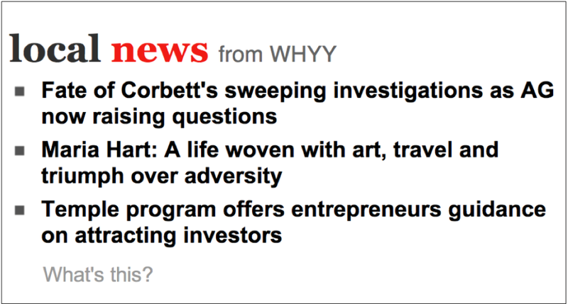 An example of WHYY headlines on NPR.org.
