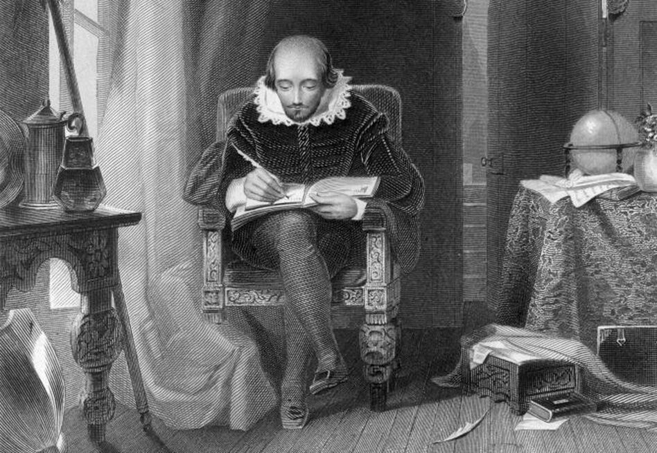 How were William Shakespeare's words pronounced more than 400 years ago? A new recording from the British Library aims to replicate the authentic accent of Shakespeare's day. Above, a depiction of the dramatist at work in his study, by A.H. Payne. (Edward Gooch/Getty Images)