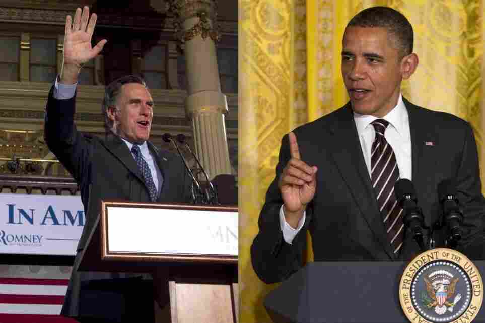 Romney and Obama photos stitched.