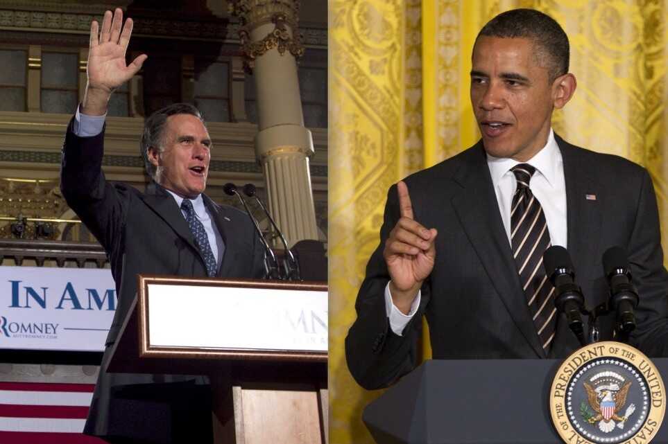 Romney and Obama photos stitched.