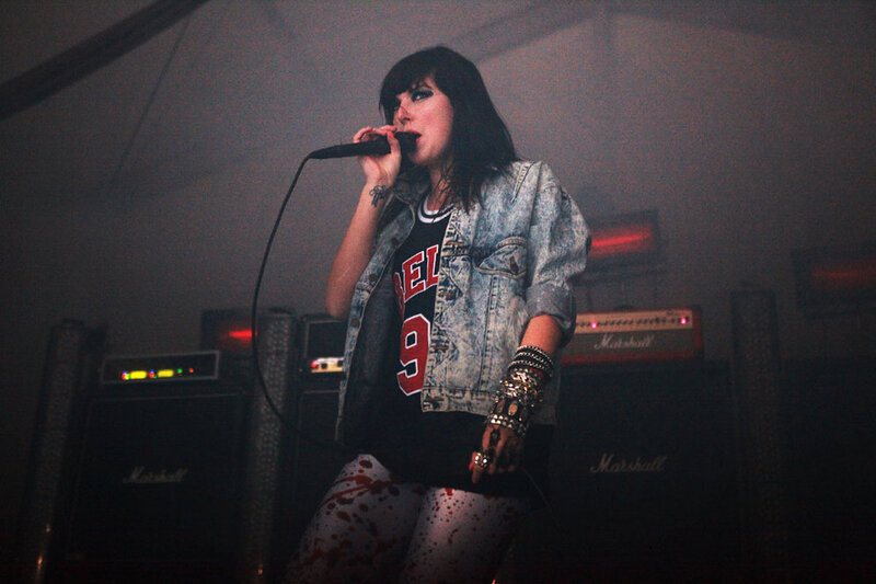 Sleigh Bells vocalist Alexis Krauss purrs in front of amp stacks for in-the-red electro-pop songs at the 2011 Sasquatch Music Festival. The band's Marshall worship comes from guitarist Derek Miller's past in Florida metal band Poison the Well. 