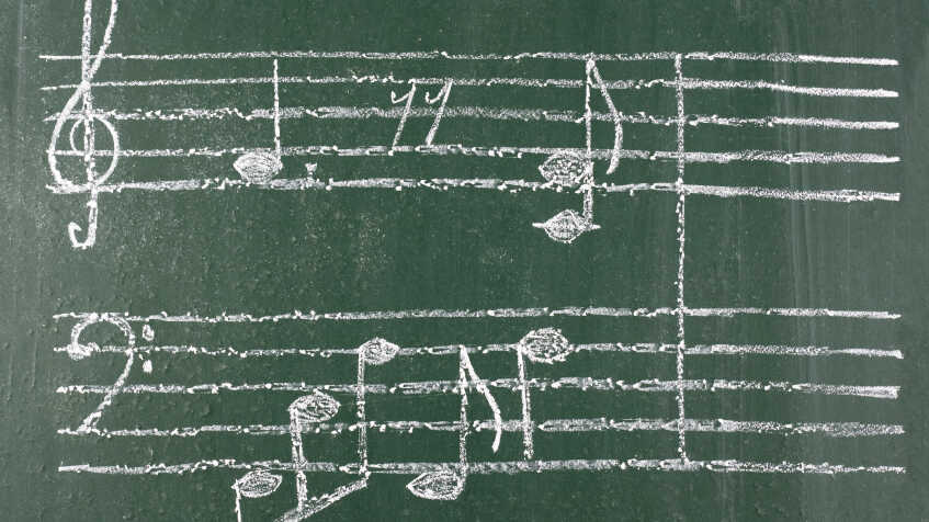 Music notes on a chalkboard.