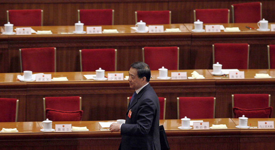 Chongqing party secretary Bo Xilai attended a plenary session of the National People's Congress last month in Beijing, shortly before he was stripped of all his Politburo positions. (Ng Han Guan/AP)
