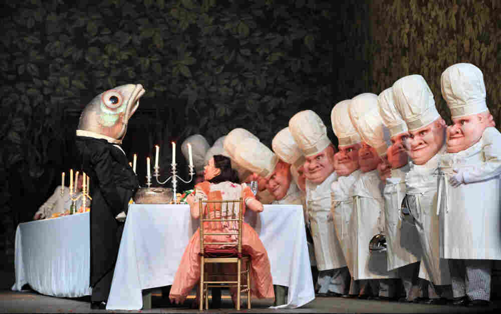 Aleksandra Kurzak, seated center, as Gretel in a scene from the opera "Hansel and Gretel" at the Metropolitan Opera in New York City.