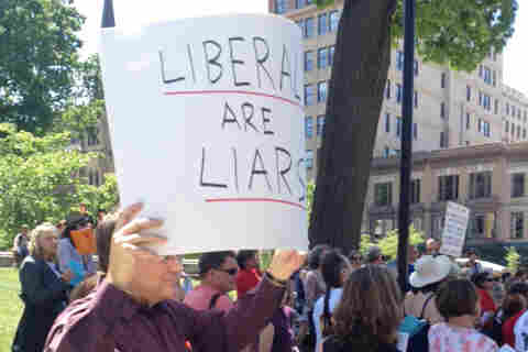 John Schaeffer, of Madison, a regular at anti-Walker demonstrations at the Wisconsin state Capitol in Madison.