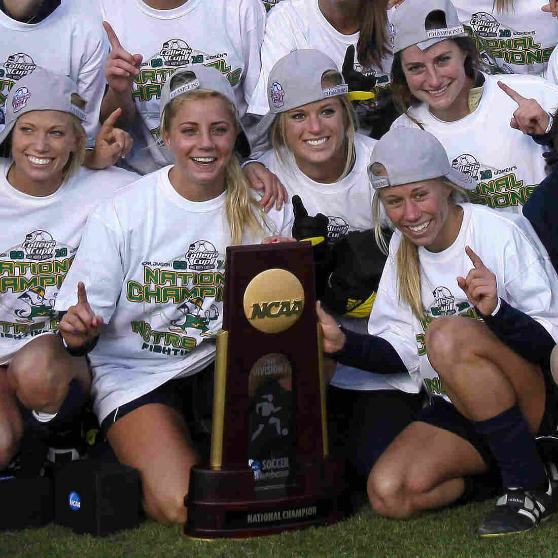 The adoption of Title IX has spurred growth in women's collegiate sports, including soccer. But a women's pro league has struggled, cutting its season short this year. Here, Notre Dame celebrates winning the NCAA College Cup in 2010. The adoption of Title IX has spurred growth in women's collegiate sports, including soccer. But a women's pro league has struggled, cutting its season short this year. Here, Notre Dame celebrates winning the NCAA College Cup in 2010.