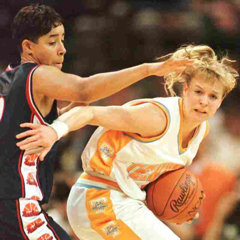 Michelle Marciniak (right) of the University of Tennessee Lady Volunteers attempts to elude the defensive pressure of Nykesha Sales of the UConn Huskies during the 1996 NCAA Women's Final Four. Michelle Marciniak (right) of the University of Tennessee Lady Volunteers attempts to elude the defensive pressure of Nykesha Sales of the UConn Huskies during the 1996 NCAA Women's Final Four.